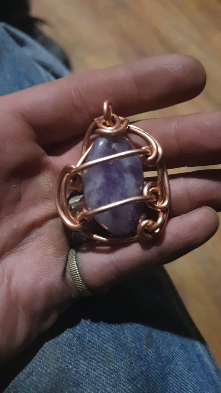 Amethyst copper wire-wrapped pendant